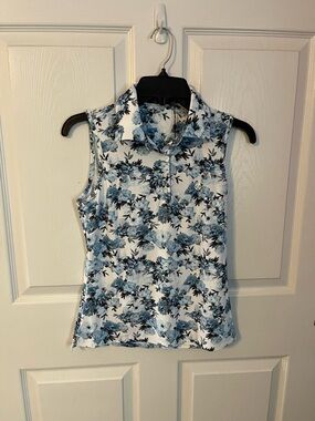 G/Fore Women’s Sleeveless Floral Polo Top - Blue White